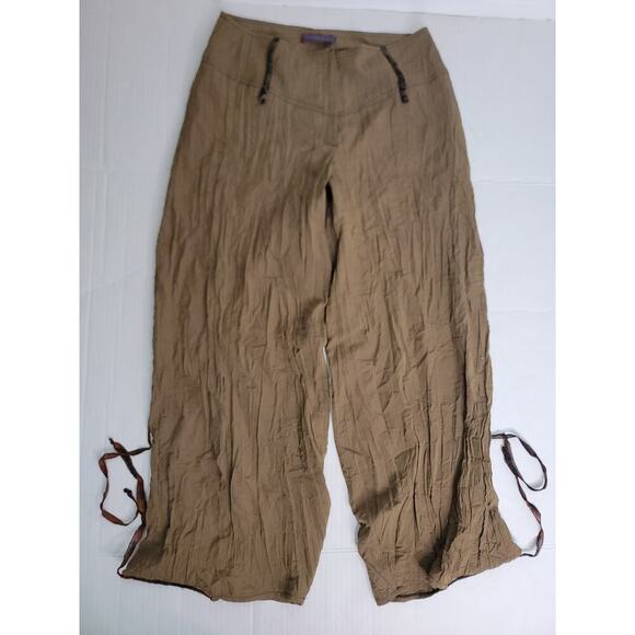 Double Jeu Crop Trouser Pants Womens S/M Crinkle Bohemian Boho Hippie Brown Rare - Picture 2 of 11
